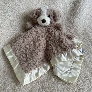 Mary Meyer Lovey Dog Brown Tan Puppy Security Blanket Cream Satin Trim Plush